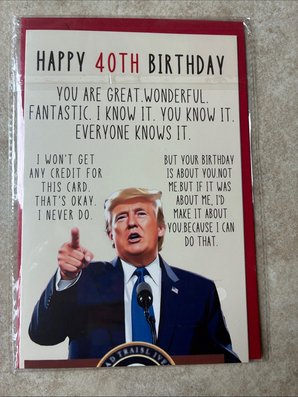 40th Birthday Greeting Card Trump New in package blank inside with envelope